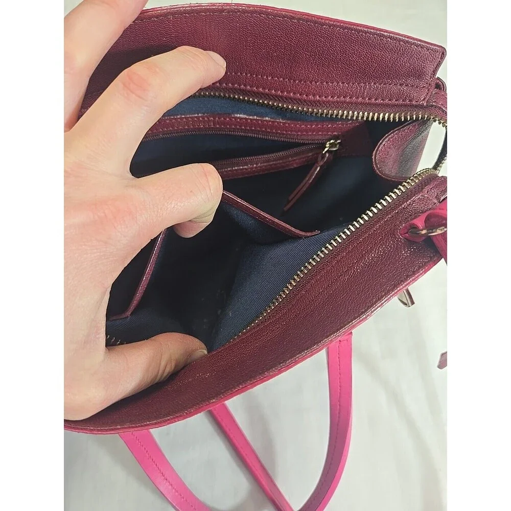Cole Haan LINLEY Magenta Suede Leather Small Satchel Bag Purse Pink Gold Hardwar
